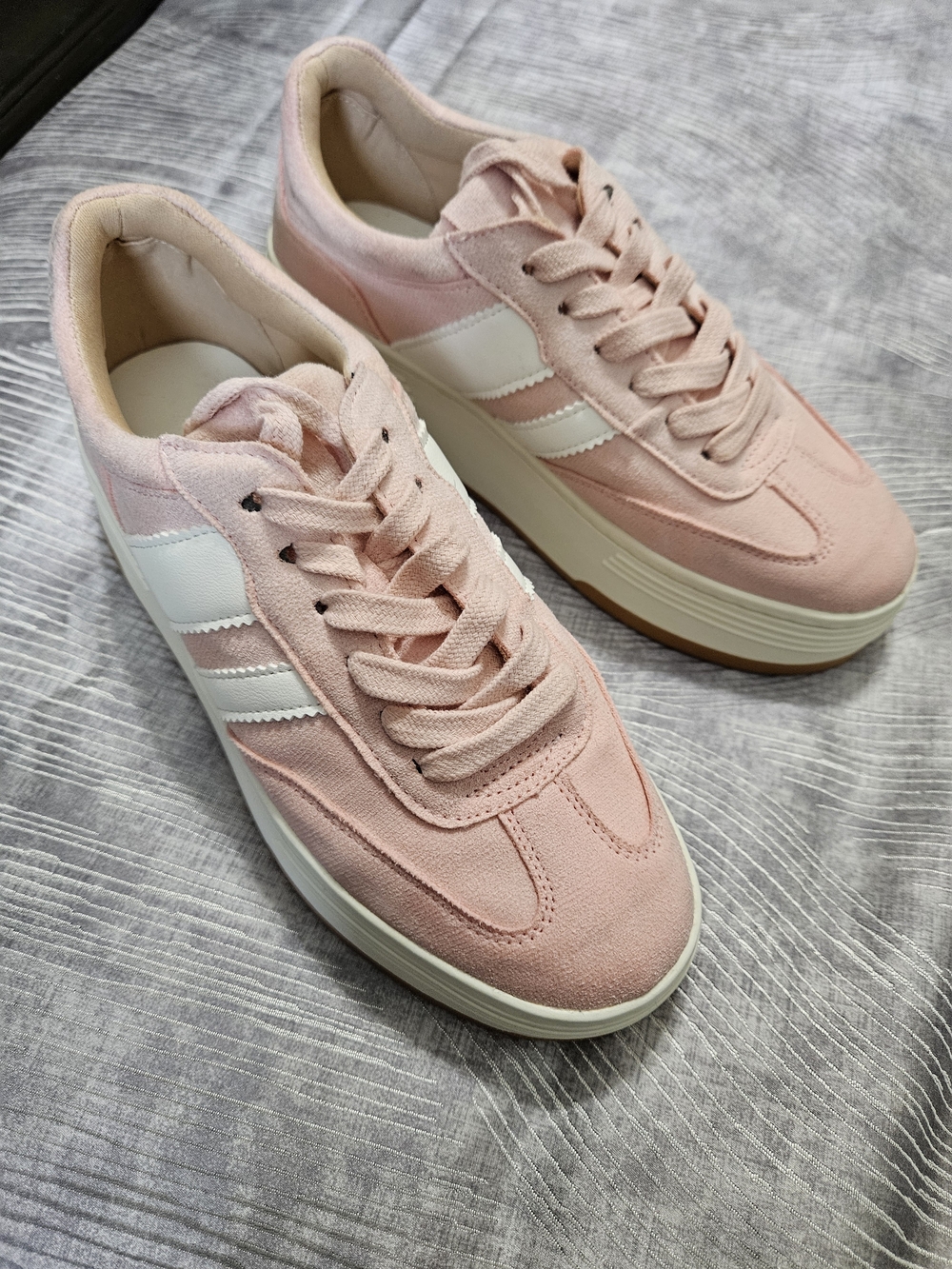 Madden Girl Pink Platform Sneakers with White Stripes
